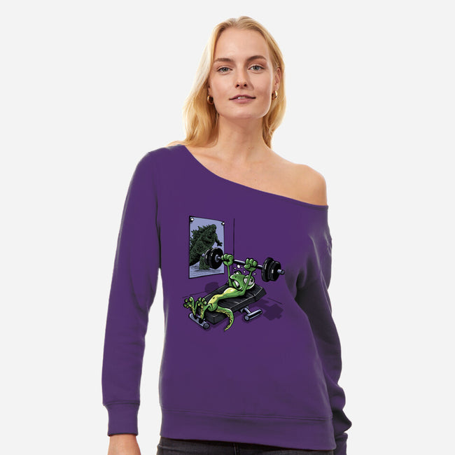 Training For Kaiju-Womens-Off Shoulder-Sweatshirt-zascanauta