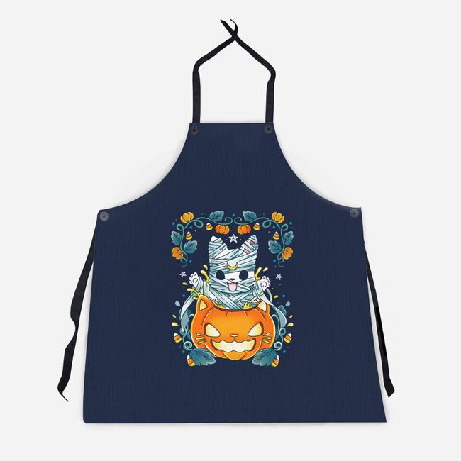 Mummy Pumpkin Cat-Unisex-Kitchen-Apron-Vallina84