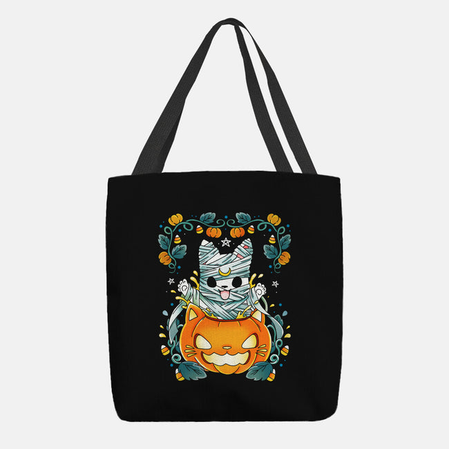 Mummy Pumpkin Cat-None-Basic Tote-Bag-Vallina84