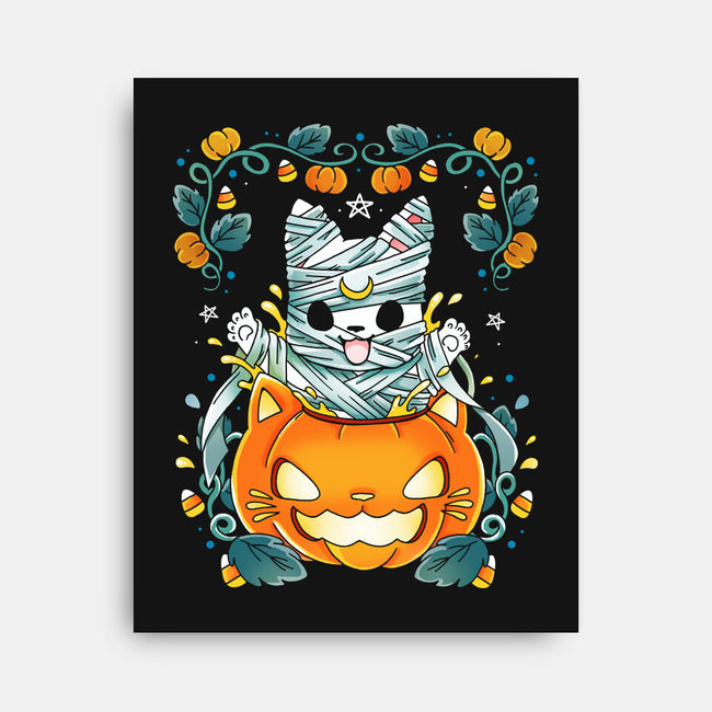 Mummy Pumpkin Cat-None-Stretched-Canvas-Vallina84