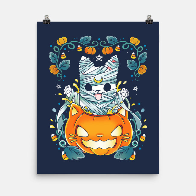 Mummy Pumpkin Cat-None-Matte-Poster-Vallina84