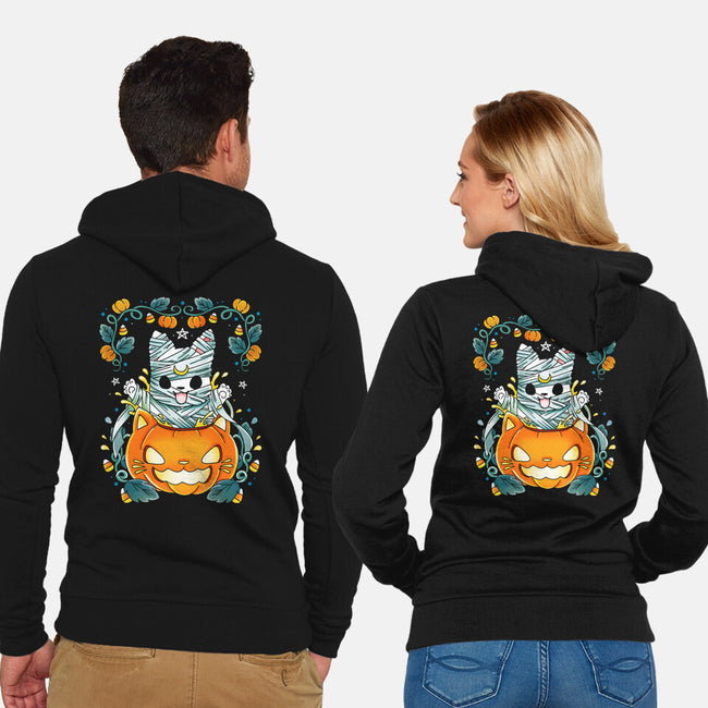Mummy Pumpkin Cat-Unisex-Zip-Up-Sweatshirt-Vallina84