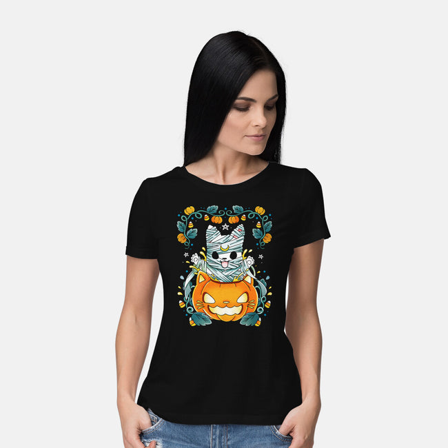 Mummy Pumpkin Cat-Womens-Basic-Tee-Vallina84