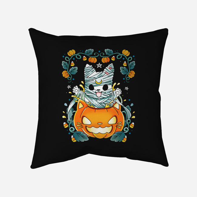 Mummy Pumpkin Cat-None-Removable Cover-Throw Pillow-Vallina84