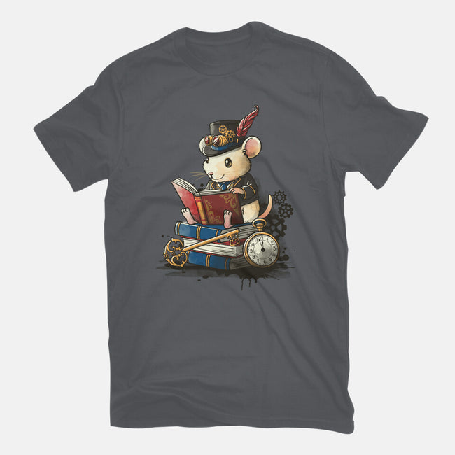 Steampunk Mouse Reader-Womens-Basic-Tee-NemiMakeit