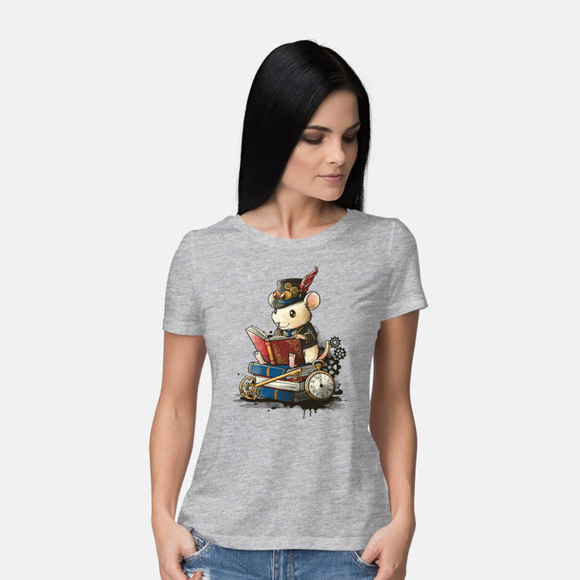 Steampunk Mouse Reader-Womens-Basic-Tee-NemiMakeit