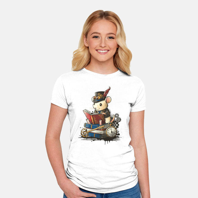 Steampunk Mouse Reader-Womens-Fitted-Tee-NemiMakeit