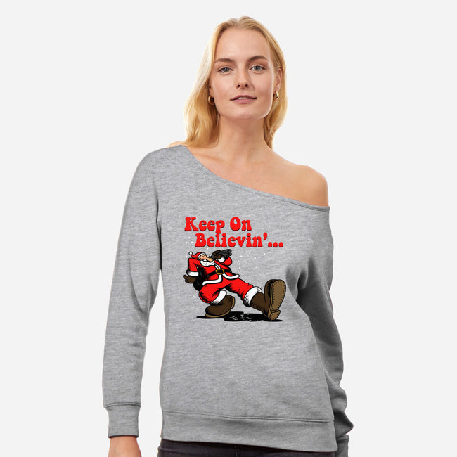 Keep On Believin-Womens-Off Shoulder-Sweatshirt-Boggs Nicolas