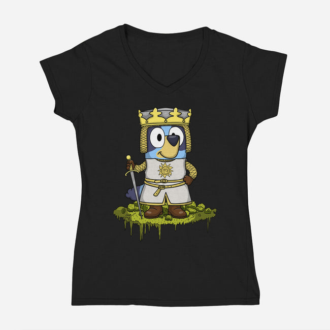 Bluey And The Holy Grail-Womens-V-Neck-Tee-JamesQJO