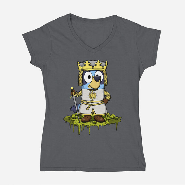 Bluey And The Holy Grail-Womens-V-Neck-Tee-JamesQJO