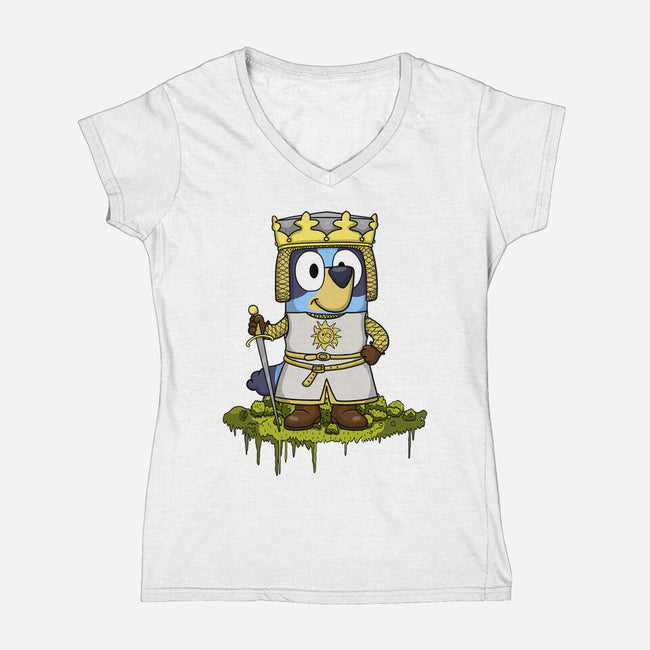 Bluey And The Holy Grail-Womens-V-Neck-Tee-JamesQJO