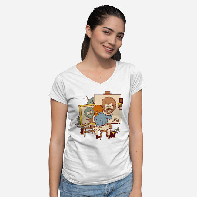 Happy Triple Portrait-Womens-V-Neck-Tee-vp021