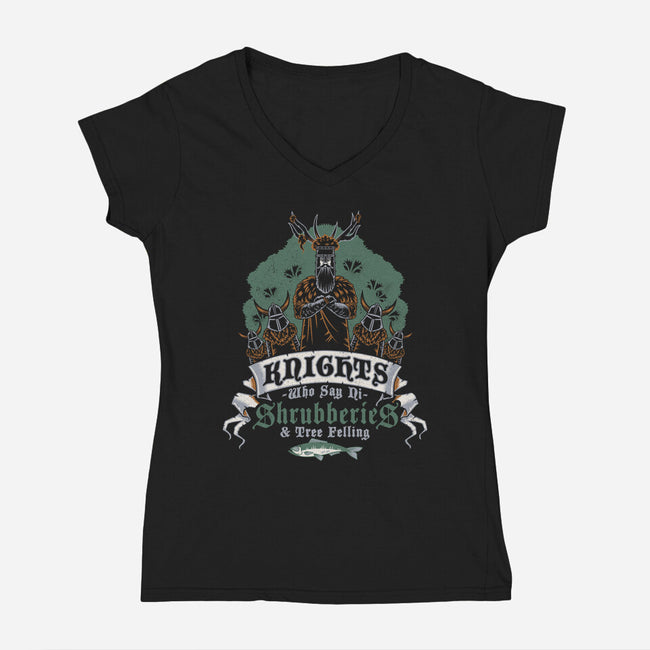 Knightly Shrubberies And Tree Felling-Womens-V-Neck-Tee-Nemons