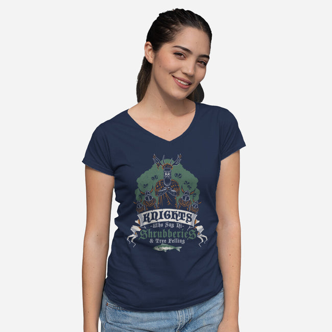 Knightly Shrubberies And Tree Felling-Womens-V-Neck-Tee-Nemons