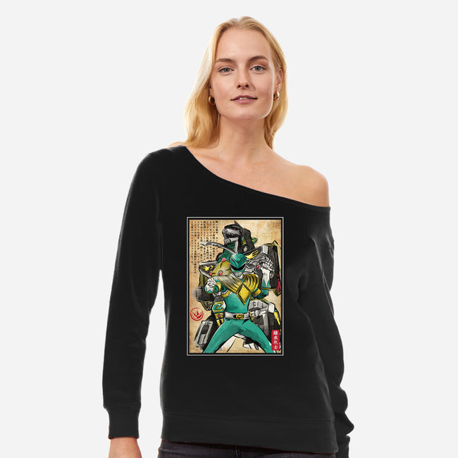 Green Ranger Woodblock-Womens-Off Shoulder-Sweatshirt-DrMonekers