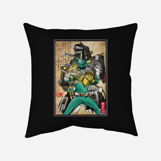 Green Ranger Woodblock-None-Removable Cover w Insert-Throw Pillow-DrMonekers