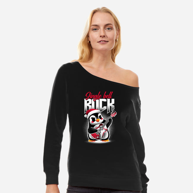 Jingle Bell Rock Penguin-Womens-Off Shoulder-Sweatshirt-NemiMakeit