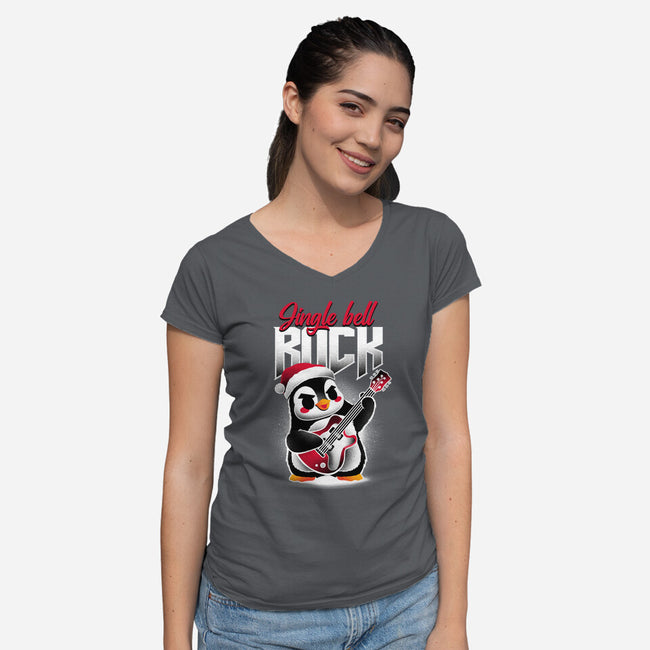 Jingle Bell Rock Penguin-Womens-V-Neck-Tee-NemiMakeit