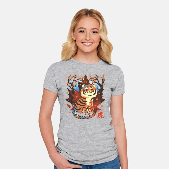 Tiger In Autumn-Womens-Fitted-Tee-IKILO