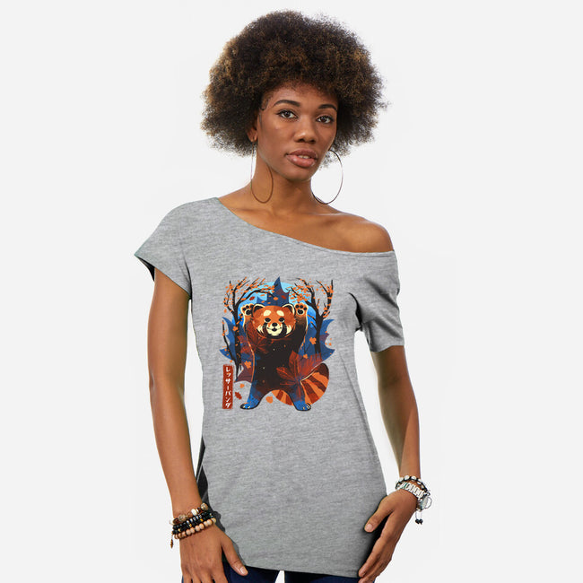 Red Panda In Autumn-Womens-Off Shoulder-Tee-IKILO