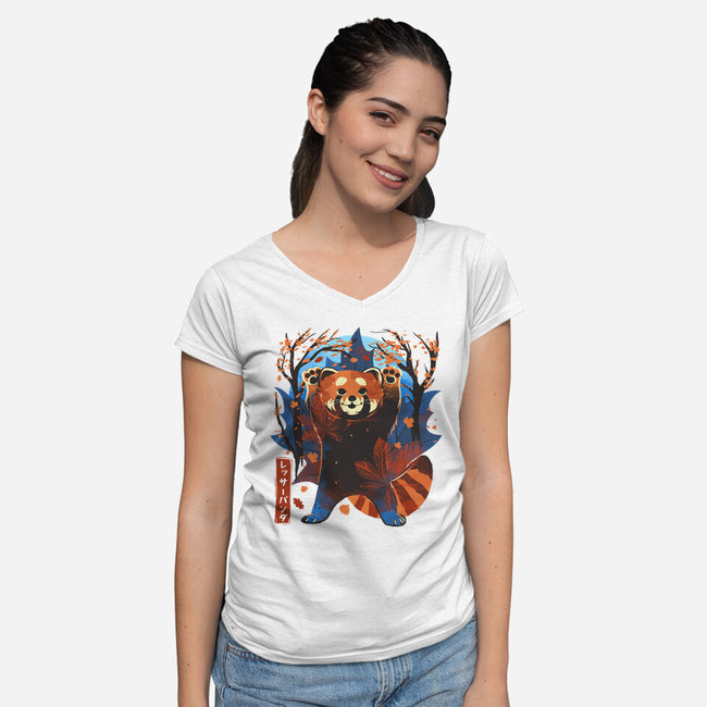 Red Panda In Autumn-Womens-V-Neck-Tee-IKILO