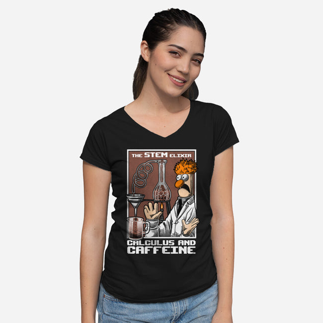 Science Puppet Coffee Lab-Womens-V-Neck-Tee-Studio Mootant