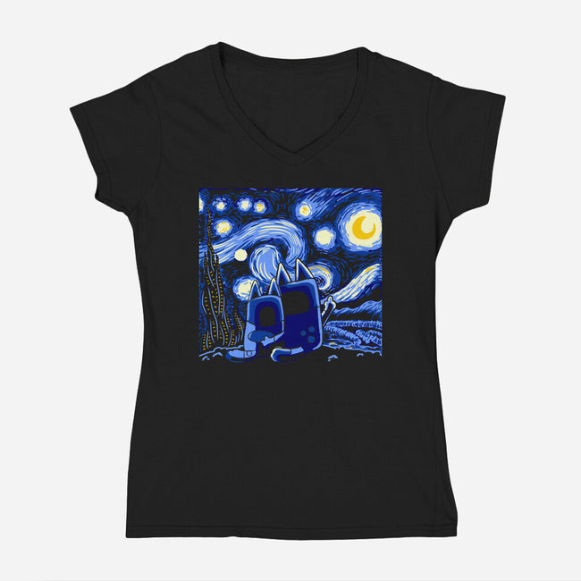 Bluey Bluey Night-Womens-V-Neck-Tee-naomori