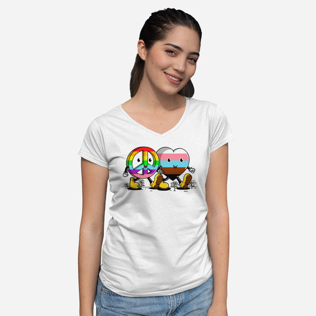 Peace And Love Friends-Womens-V-Neck-Tee-sebasebi