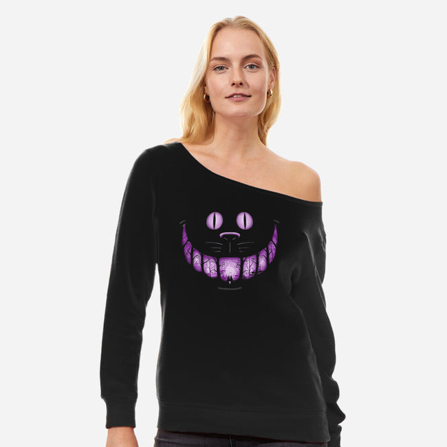 The Cheshire Smile-Womens-Off Shoulder-Sweatshirt-sebasebi