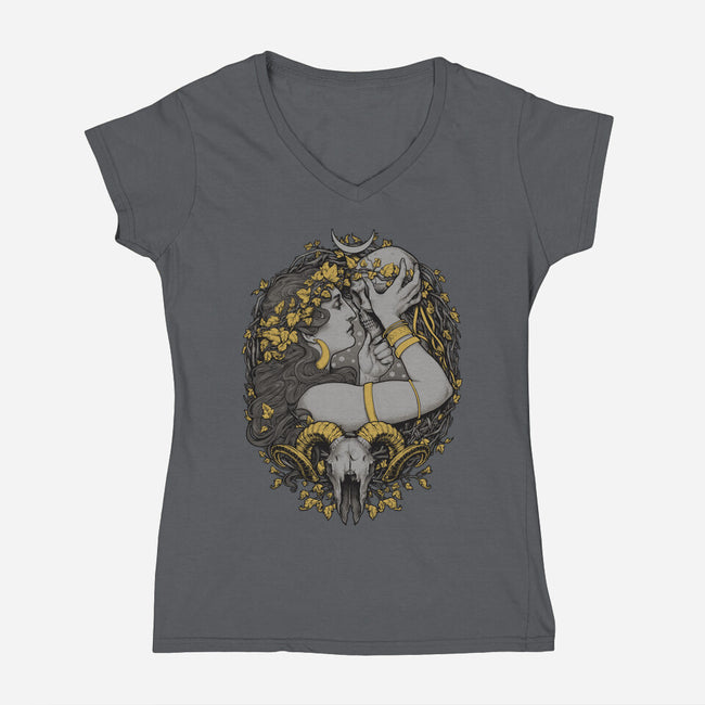 Skull Witch-Womens-V-Neck-Tee-MedusaD