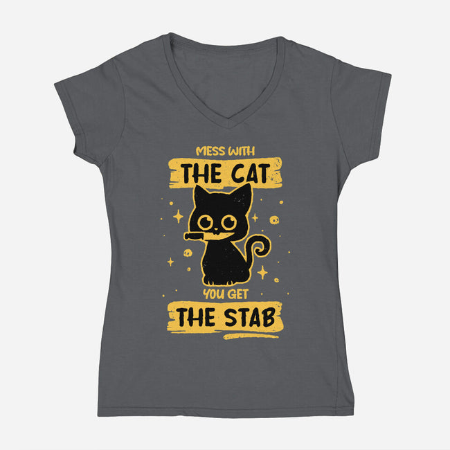 Stab Cat-Womens-V-Neck-Tee-retrodivision