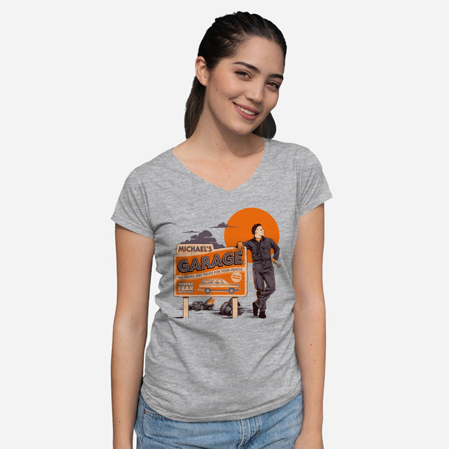 Michael's Garage-Womens-V-Neck-Tee-Hafaell