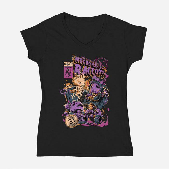 Necromancer Raccoon-Womens-V-Neck-Tee-Guilherme magno de oliveira