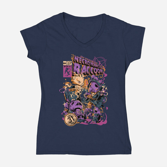 Necromancer Raccoon-Womens-V-Neck-Tee-Guilherme magno de oliveira