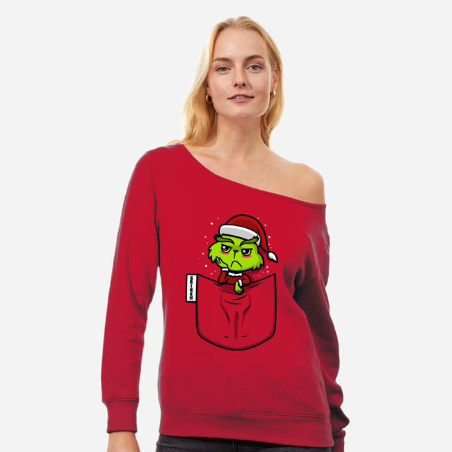 Pocket Grinch-Womens-Off Shoulder-Sweatshirt-Boggs Nicolas