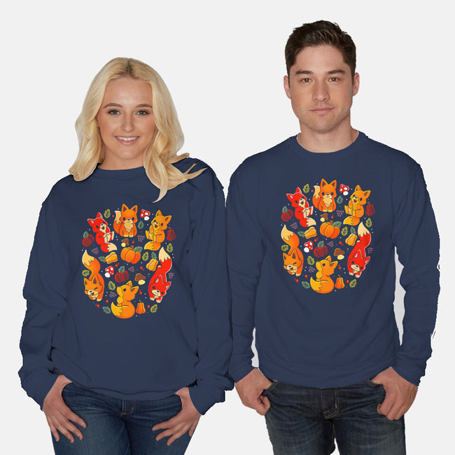 Foxes Autumn-Unisex-Crew Neck-Sweatshirt-Vallina84