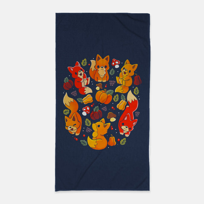 Foxes Autumn-None-Beach-Towel-Vallina84