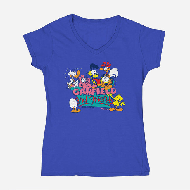 Cat And Friends-Womens-V-Neck-Tee-dalethesk8er