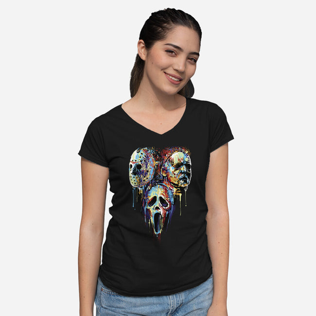 Slashers Painting-Womens-V-Neck-Tee-zascanauta