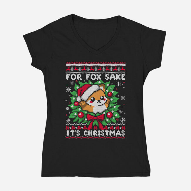 For Fox Sake It's Christmas-Womens-V-Neck-Tee-NemiMakeit