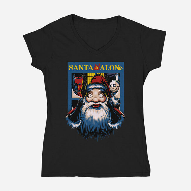 Santa Alone-Womens-V-Neck-Tee-daobiwan