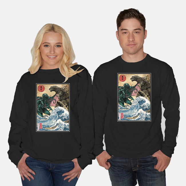 Monster King Vs Great Old One-Unisex-Crew Neck-Sweatshirt-DrMonekers