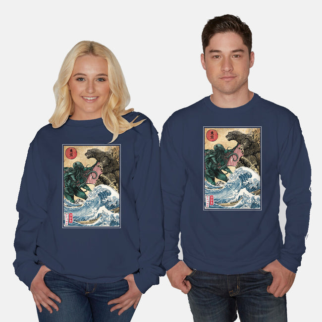 Monster King Vs Great Old One-Unisex-Crew Neck-Sweatshirt-DrMonekers