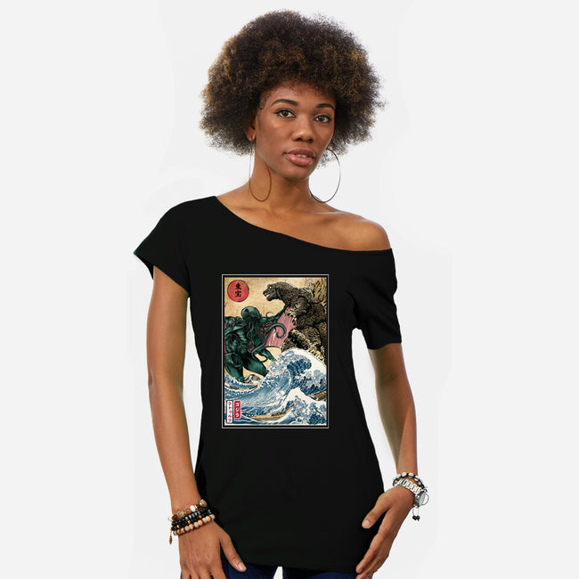 Monster King Vs Great Old One-Womens-Off Shoulder-Tee-DrMonekers