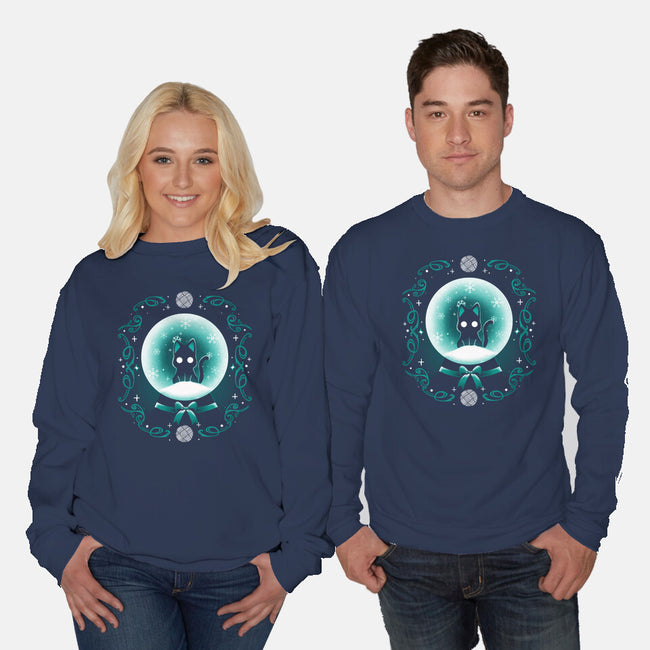 Snow Globe Cat-Unisex-Crew Neck-Sweatshirt-Vallina84