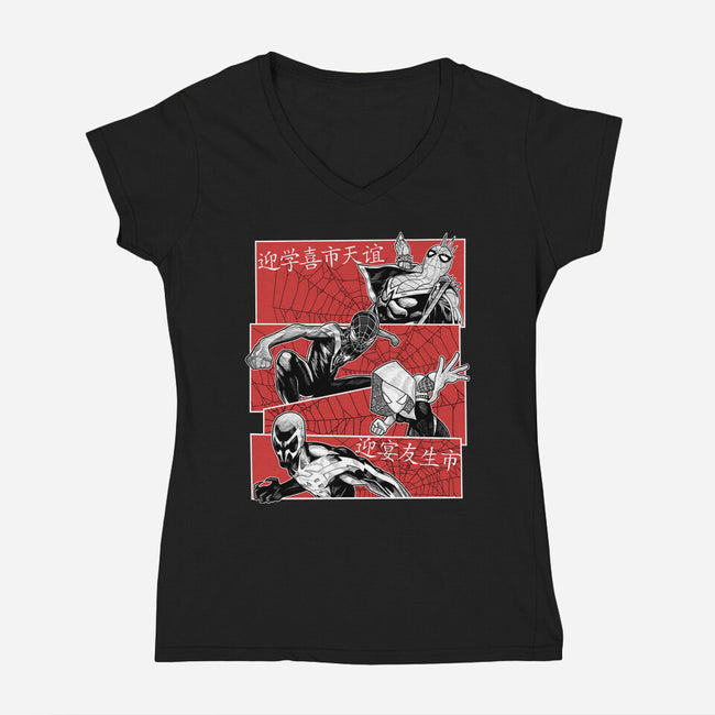 The Spider Squad-Womens-V-Neck-Tee-Astrobot Invention