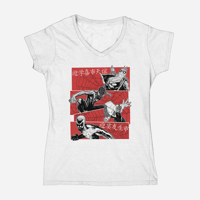 The Spider Squad-Womens-V-Neck-Tee-Astrobot Invention