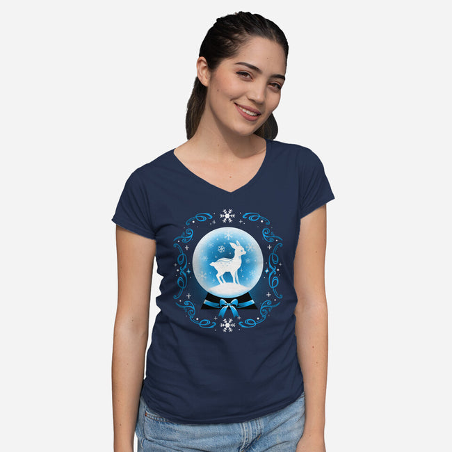 Snow Globe Deer-Womens-V-Neck-Tee-Vallina84