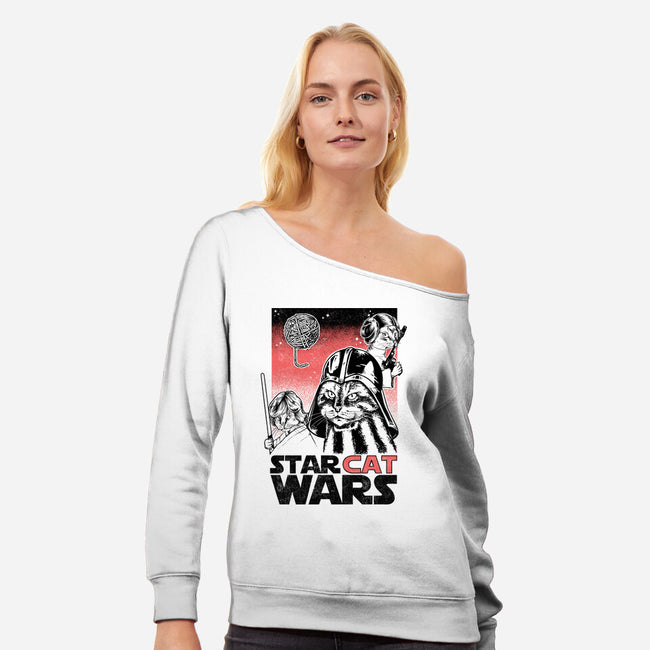 Star Cat Wars-Womens-Off Shoulder-Sweatshirt-Umberto Vicente