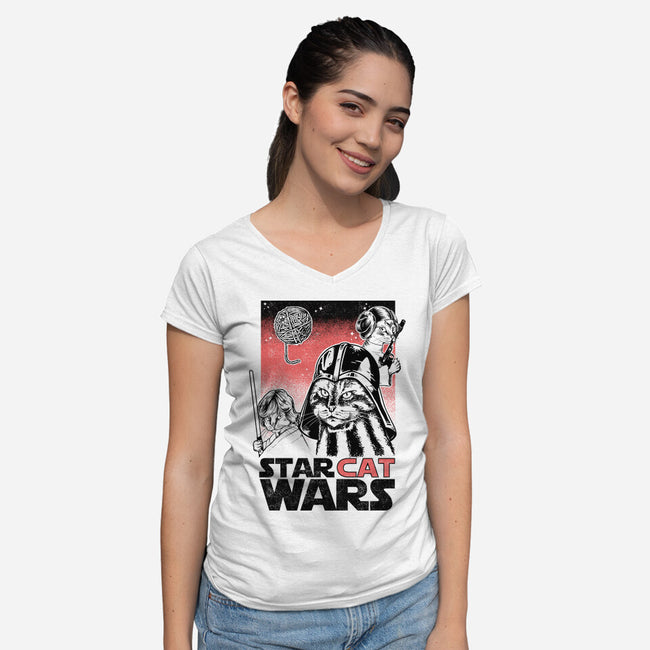 Star Cat Wars-Womens-V-Neck-Tee-Umberto Vicente